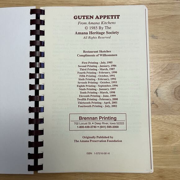 Guten Appetit Amana Kitchens Heritage Society Cookbook 1985 Vintage - Picture 2 of 16